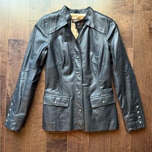 Danier Genuine Leather Black Button up Jacket XSmall